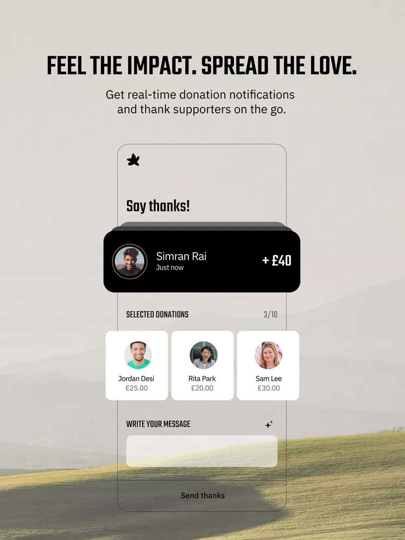 Feel the impact, spread the love: real-time donation notifications and thanking supporters on the go