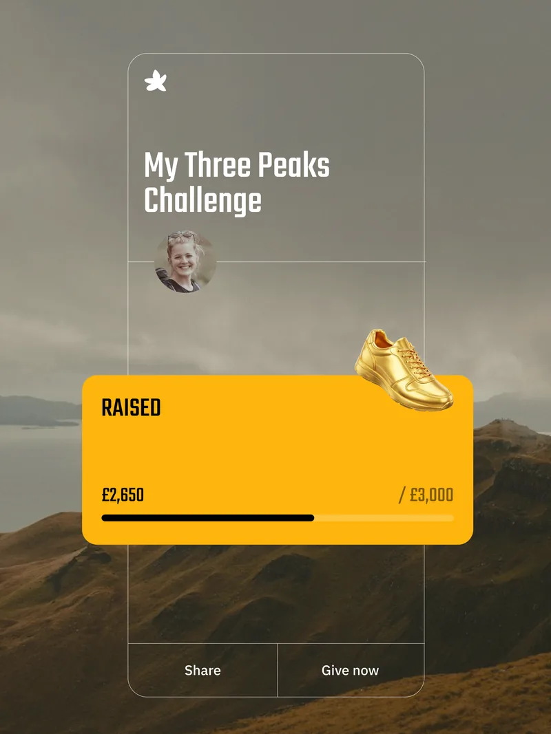A givestar fundraising page showing the amount raised against its target