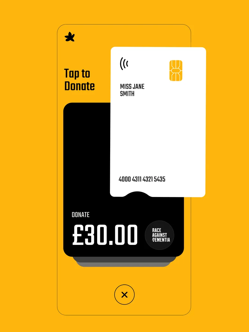 givestar's Tap to Donate screen taking a £30 contactless donation