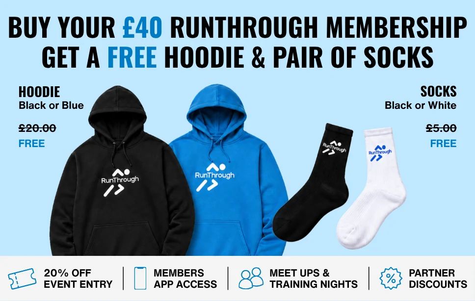 Buy your £40 RunThrough Membership and get a free hoodie and pair of socks